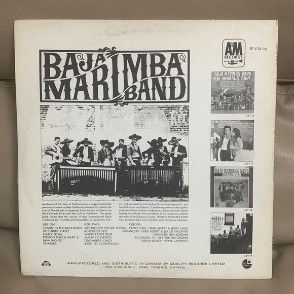 Baja Marimba Band Comin' In Back Moonglow (Picnic Theme) Vinyl LP A&M - Picture 2 of 2